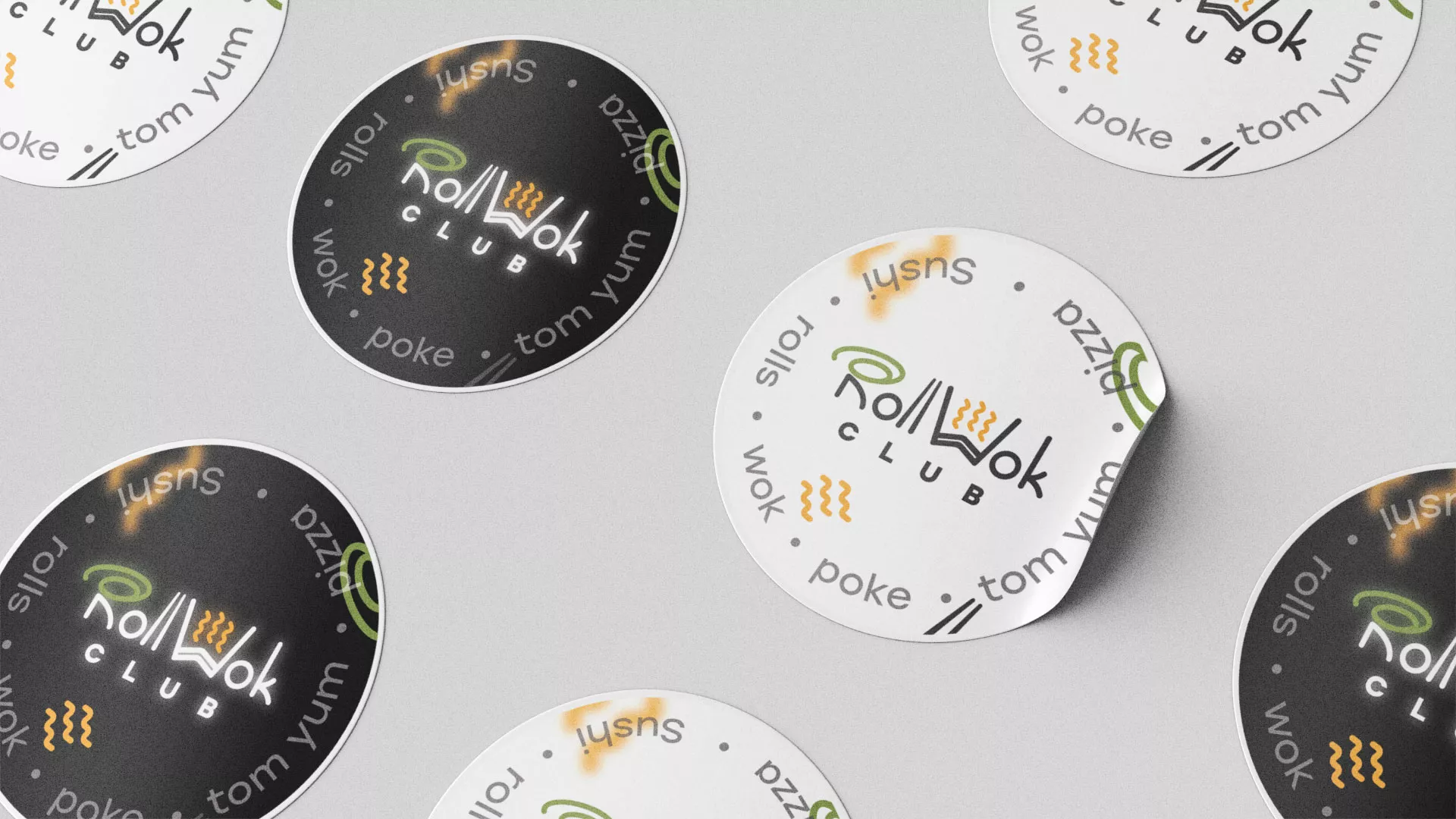 Разработка наклеек для суши-бара «Roll Wok Club» в Кунгуре